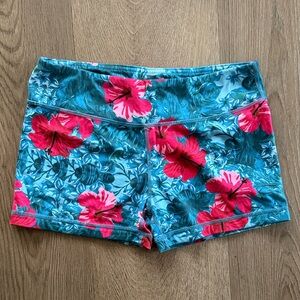 Tropical Floral Women's Athletic Shorts - Blue and Red